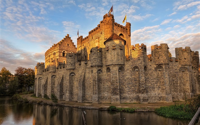 Бельгия, замок, ров, небо, сумерки обои,s изображение