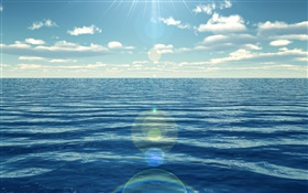 Синее море, солнечные лучи HD обои