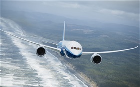 Боинг 787 самолет, полет, море HD обои