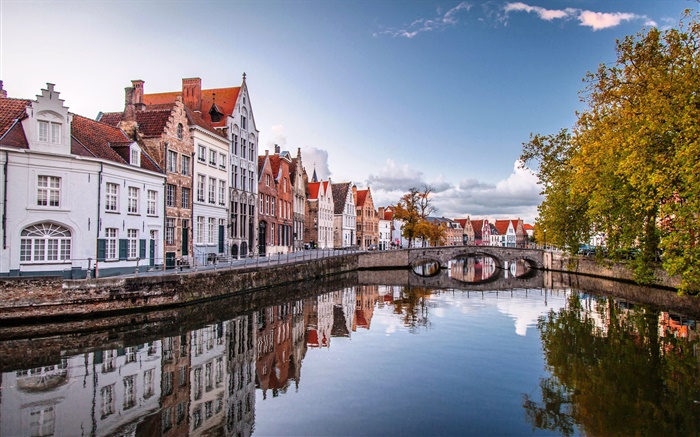 Брюссель, Бельгия, дома, река, мост, деревья, осень обои,s изображение