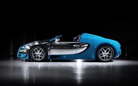 Bugatti Veyron 16.4 синий суперкар вид сбоку HD обои