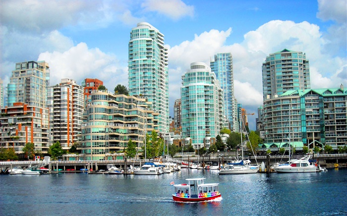 Канада, город, здания, дома, река, лодки обои,s изображение