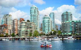 Канада, город, здания, дома, река, лодки HD обои