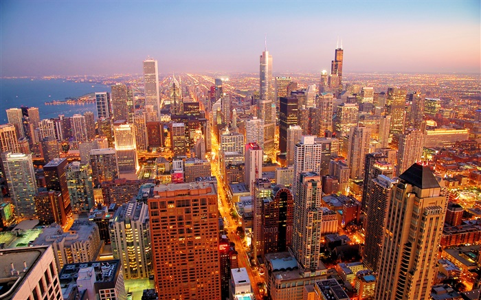 Город Чикаго, США, рассвет, небоскребы обои,s изображение