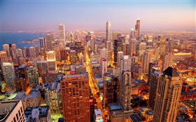 Город Чикаго, США, рассвет, небоскребы