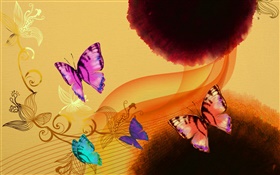 Китайская тушь искусство, красочные бабочки HD обои