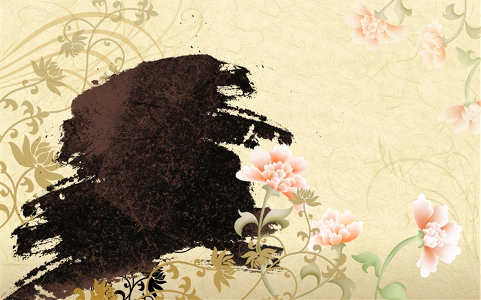 Китайская тушь искусство, пионы цветы обои,s изображение