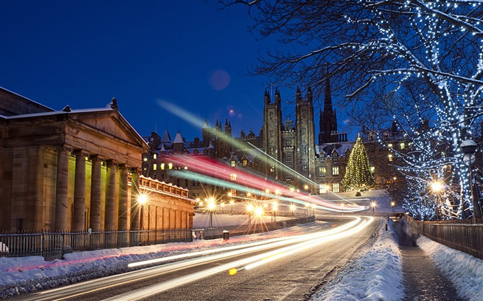 Город, ночь, дорога, огни, Эдинбург, Шотландия, Великобритания обои,s изображение