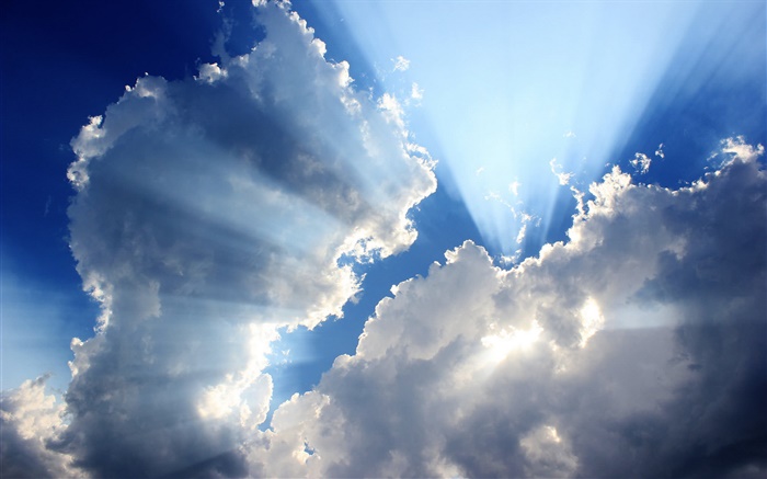 Облака, небо, синий, солнечные лучи обои,s изображение
