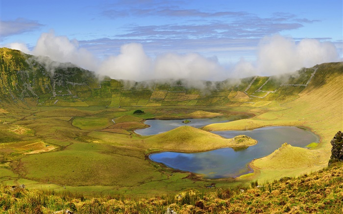 Облака, вулканические озера, рассвет обои,s изображение