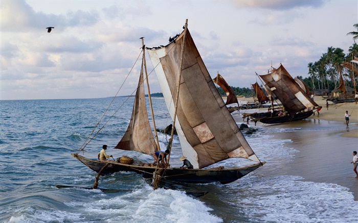 Побережье, рыбацкие лодки, рыбаки обои,s изображение