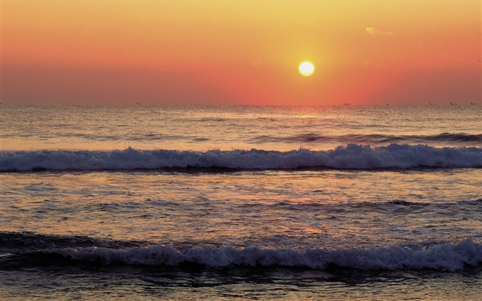 Побережье, море, волны, закат обои,s изображение