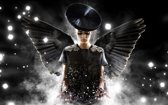 Креативный дизайн, ангел, крылья черные обои,s изображение