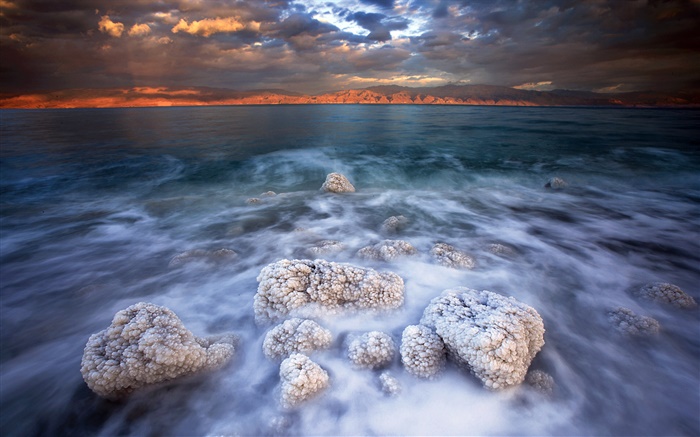 Мертвое море, соль, облака, сумерки обои,s изображение