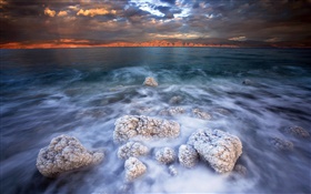 Мертвое море, соль, облака, сумерки HD обои