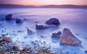Мертвое море, восход солнца, соли, камни HD обои