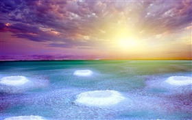 Мертвое море, закат, облака, соль HD обои