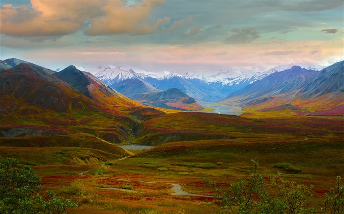 Национальный парк Денали, Аляска, США, красивый пейзаж, холмы, река обои,s изображение