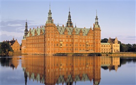 Дания, замок, озеро HD обои