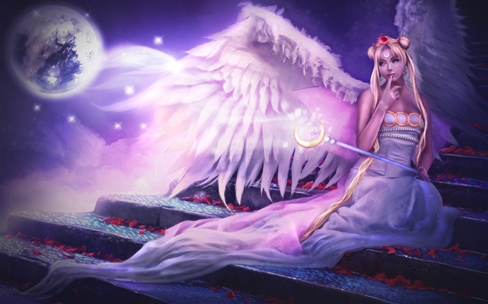 Фэнтези ангел, фиолетовый стиль обои,s изображение