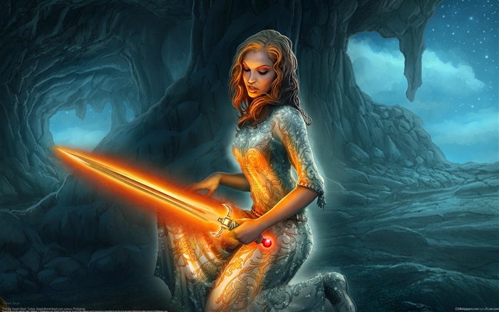 Фэнтези девушка держит меч обои,s изображение