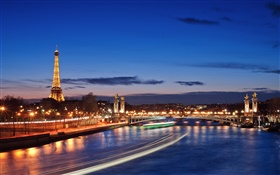 Французский, Париж, город ночь, огни, красивые пейзажи HD обои