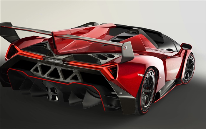 Lamborghini Veneno родстер, красный роскошный вид сзади автомобиля обои,s изображение