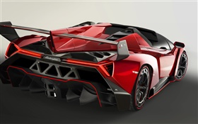 Lamborghini Veneno родстер, красный роскошный вид сзади автомобиля HD обои