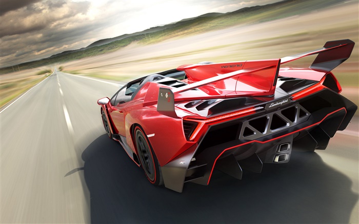 Lamborghini Veneno родстер вид сзади красный суперкар обои,s изображение