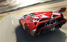 Lamborghini Veneno родстер вид сзади красный суперкар HD обои