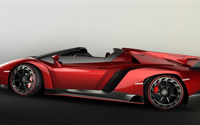 Lamborghini Veneno родстер красный суперкар вид сбоку обои,s изображение