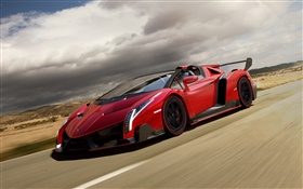 Lamborghini Veneno родстер красный скорость суперкара HD обои