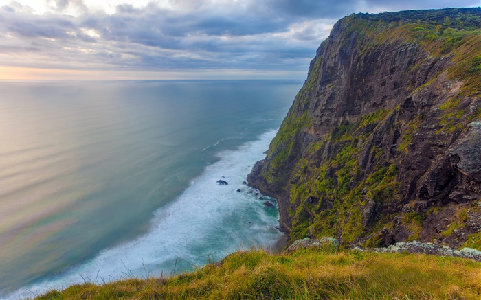 Мерсер скалы, море, облака, закат, Вайкато, Новая Зеландия обои,s изображение