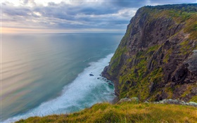 Мерсер скалы, море, облака, закат, Вайкато, Новая Зеландия HD обои