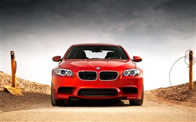 красный BMW M5 F10 вид автомобиля передняя HD обои