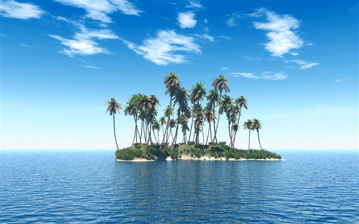 Небольшой остров, пальмы, море обои,s изображение