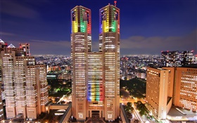 Токио, Япония, небоскребы, ночь, огни города,
