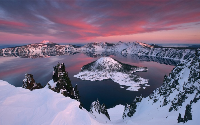 Вулканические озера, снег, остров обои,s изображение