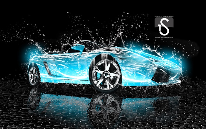 Всплеск воды автомобиль, синий Lamborghini, креативный дизайн обои,s изображение