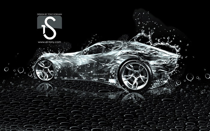 Всплеск воды автомобиль, креативный дизайн, черный фон обои,s изображение