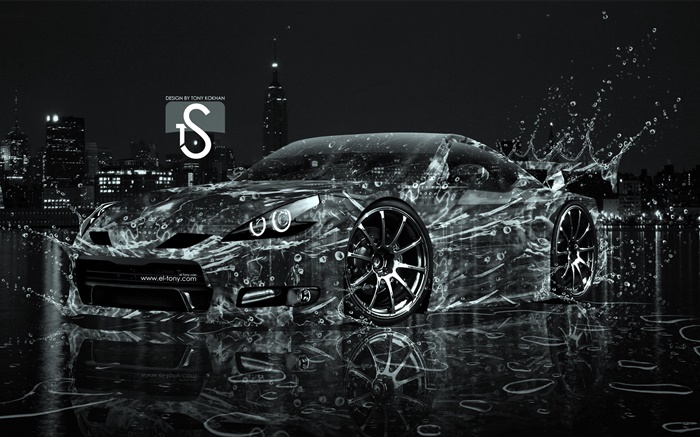 Всплеск воды автомобиль, креативный дизайн, черный суперкар обои,s изображение