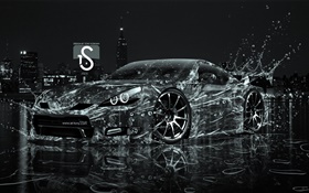 Всплеск воды автомобиль, креативный дизайн, черный суперкар HD обои