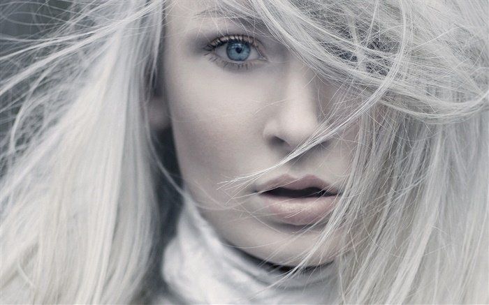 Белые волосы, голубые глаза, девушка лицо крупным планом обои,s изображение