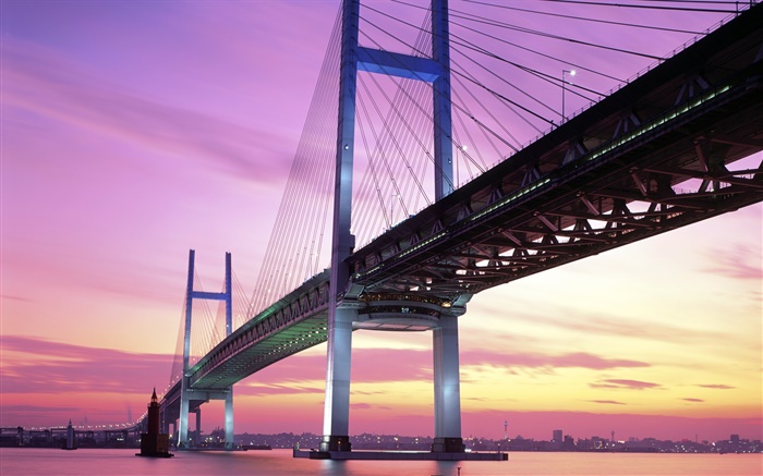 Yokohama мост, Япония, сумерки, море обои,s изображение