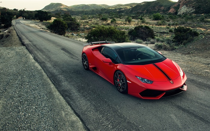 2 015 Lamborghini Уракан красный суперкар, дорога обои,s изображение