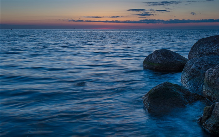 Балтийское море, Швеция, камни, сумерки обои,s изображение