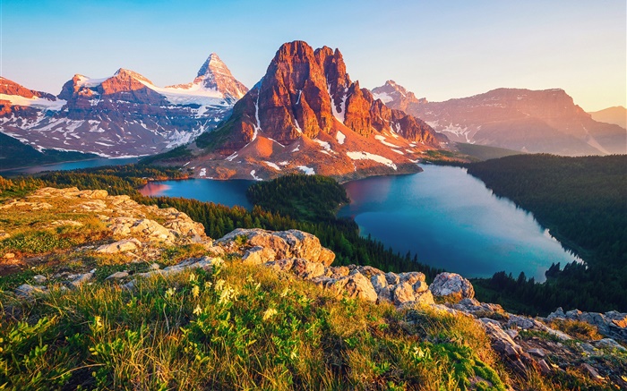 Канада, Британская Колумбия, озеро, горы, лес, деревья обои,s изображение