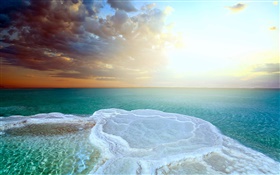 Мертвое море, красивый закат, соль морская HD обои