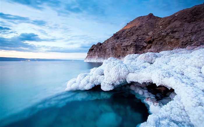 Мертвое море, побережье, соль, сумерки обои,s изображение