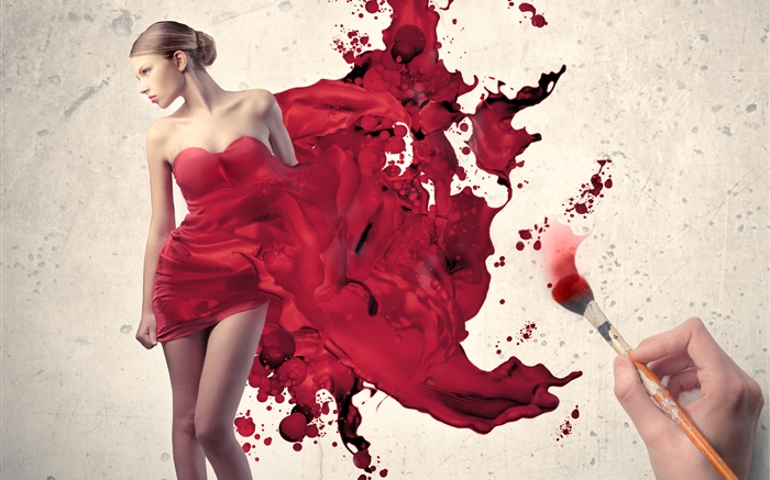 Нарисуйте красное платье, творческие фотографии девушки обои,s изображение